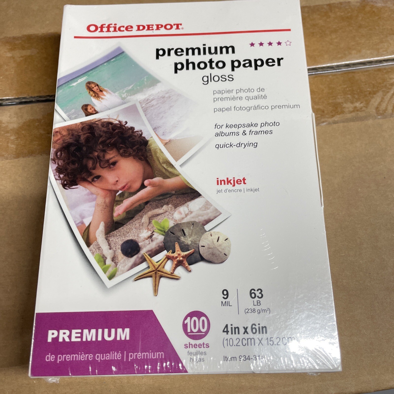 Premium Photo Paper, Office Depot. Gloss, 4 X 6", 100-Sheets. New Sealed S8