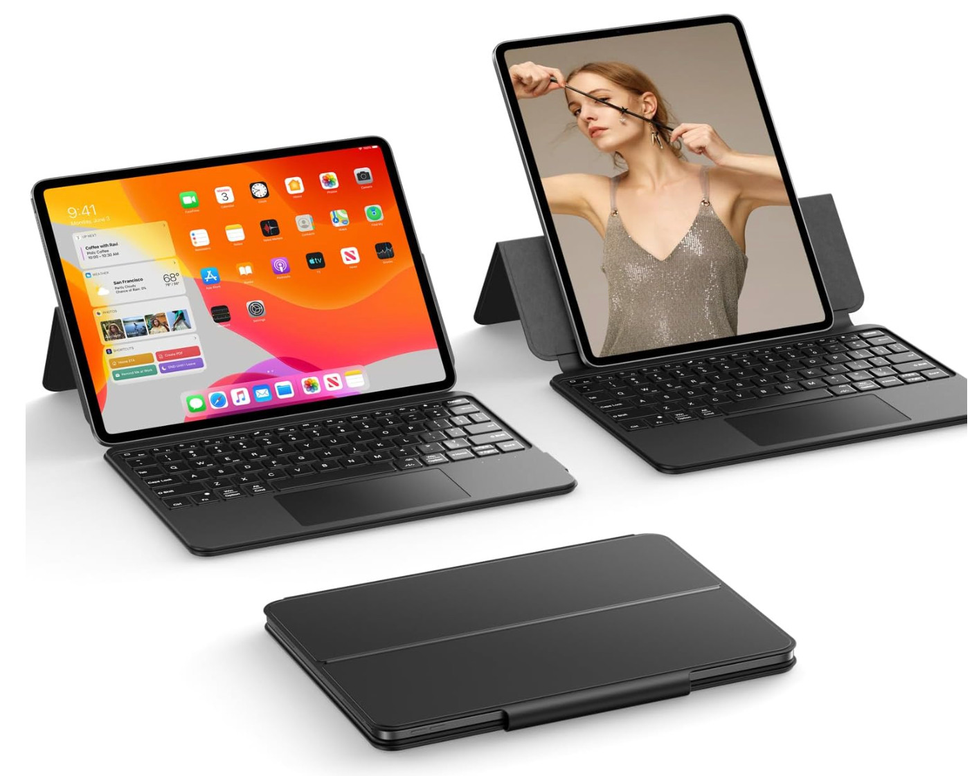 MAGIC JOHN iPad Case Keyboard 11" Wireless Trackpad 7-Color Backlit Black NEW