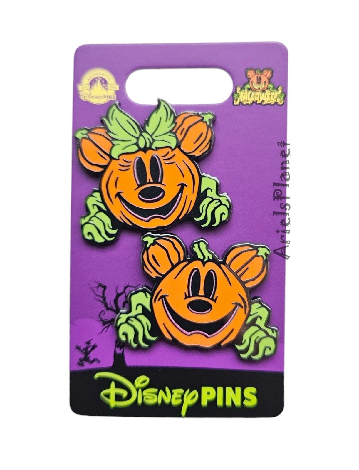 Disney Parks Mickey & Minnie Mouse Halloween Pumpkin Pin Set of 2