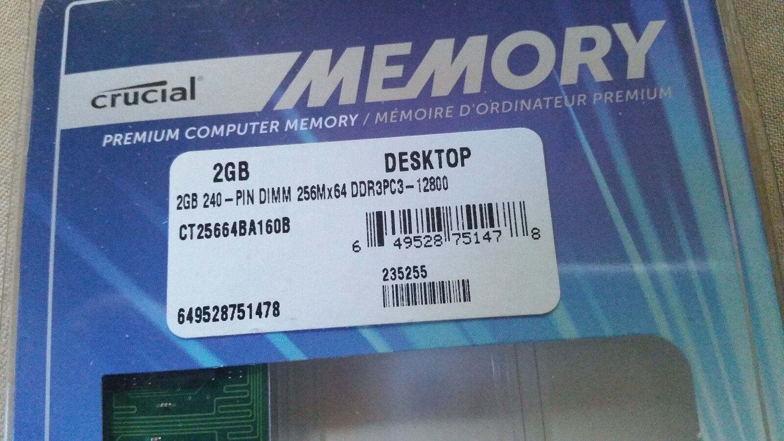 Crucial CT25664BA160B RAM 1 x 2 GB gb DDR3PC3 12800
