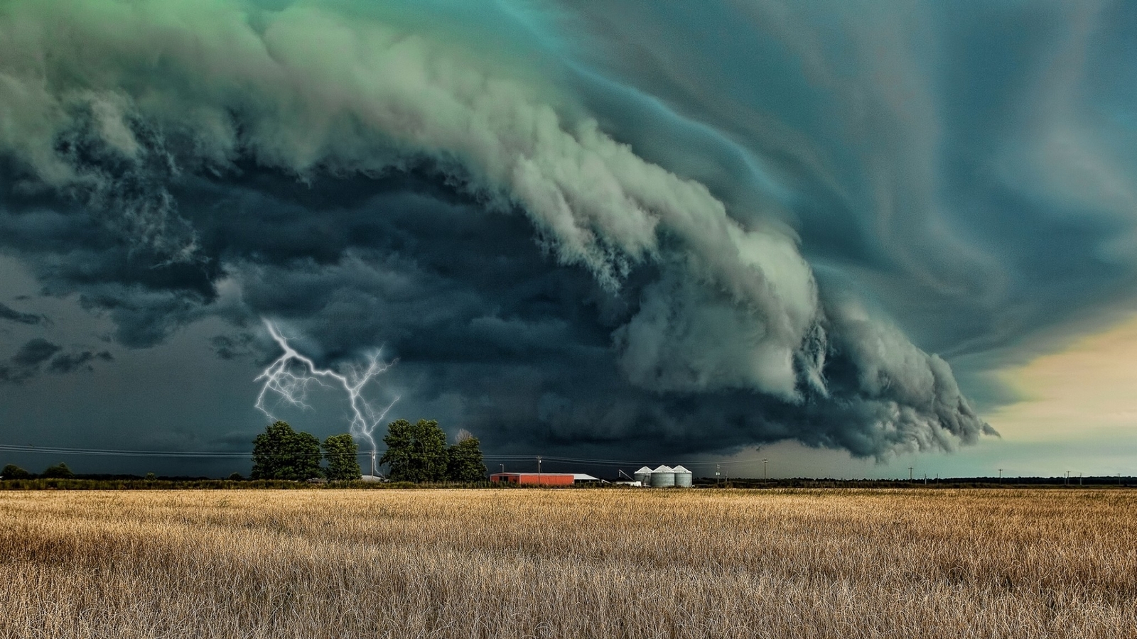 Landscape trees clouds field storm lightning long Custom Gaming Mat Desk