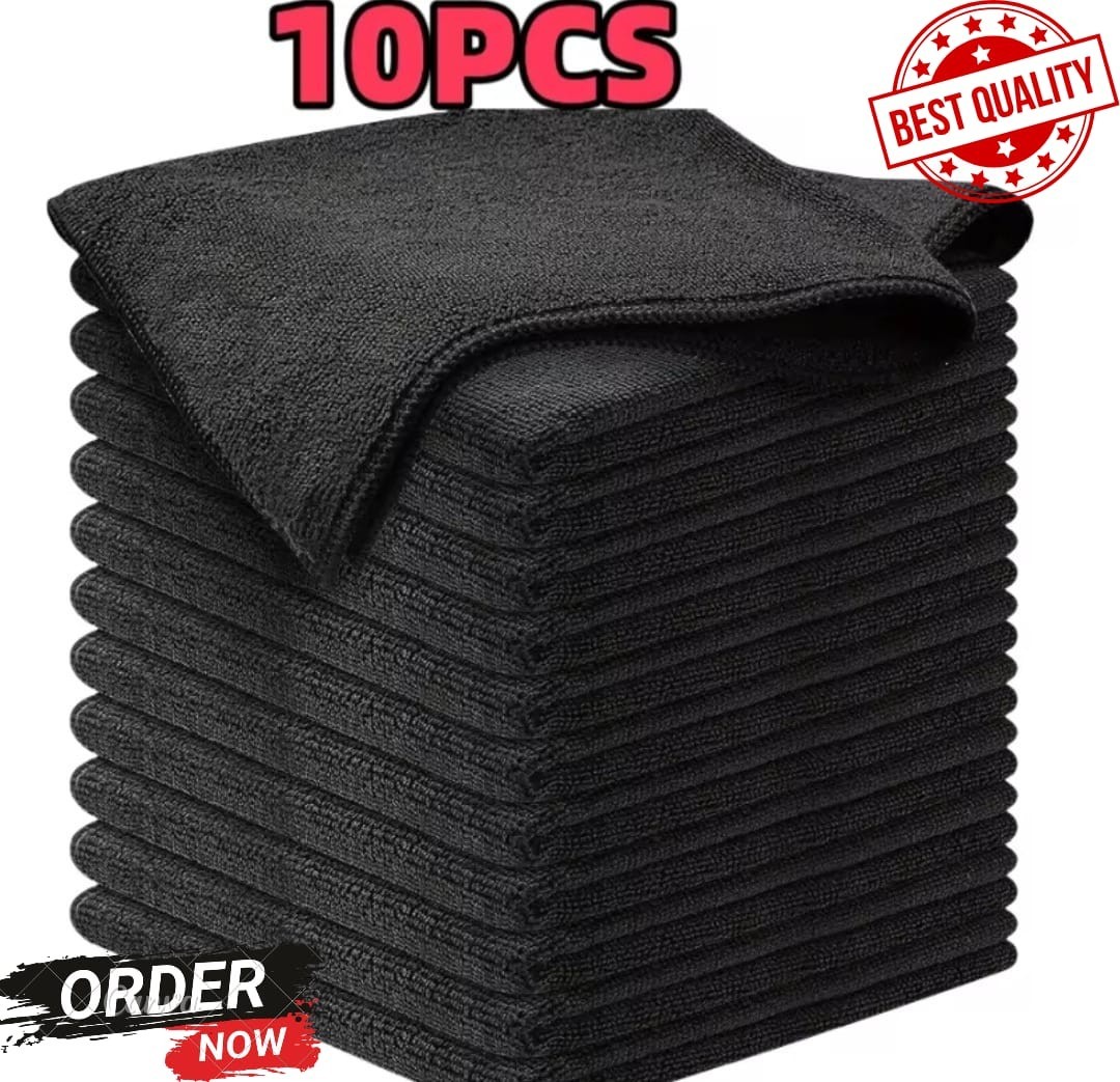 10PCS Microfiber Cleaning Cloths Black  Lint Free Towels for Cars, Kitchen Glass
