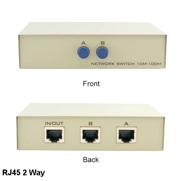 Kentek RJ45 2 Way Data Transfer Switch Box Button Network IO AB CAT5 CAT6 Device
