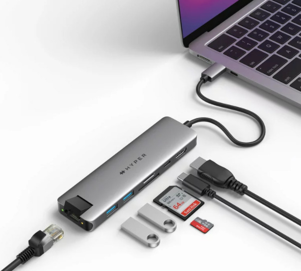 Silver HyperDrive 7-in-1 USB-C Hub: Your Essential Companion