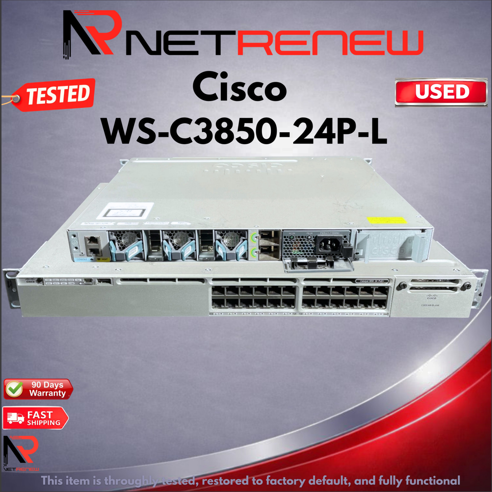Cisco WS-C3850-24P-L Catalyst 3850 24-Port PoE+ Gigabit Ethernet Switch