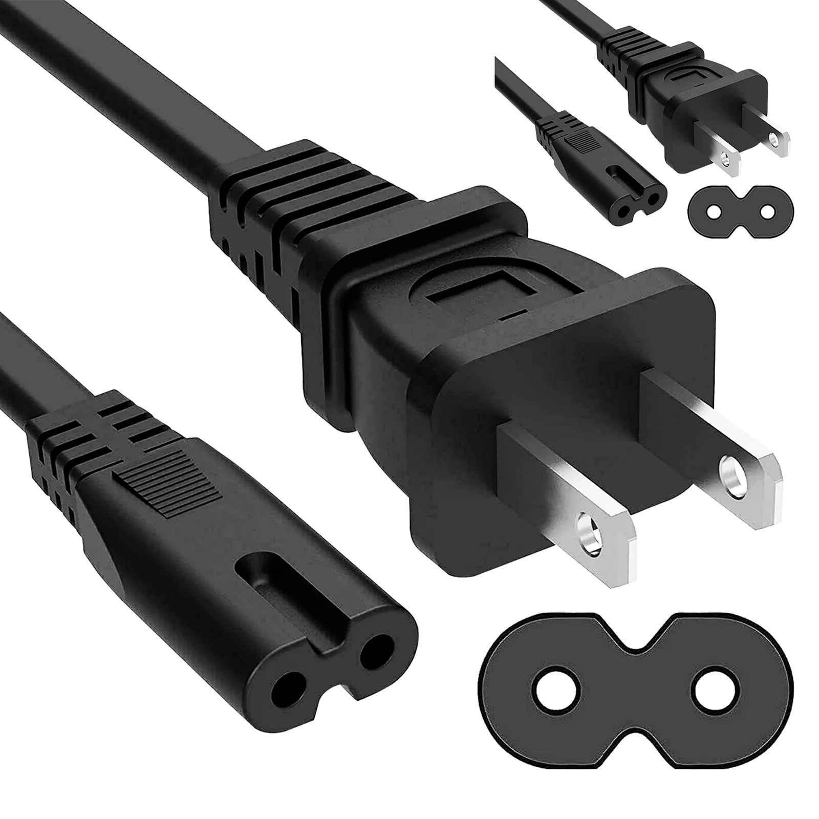 5 Core Extra Long 6Ft(1.8M) 2 Prong Non-Polarized AC Wall Power Cable 2 Piece/ 2