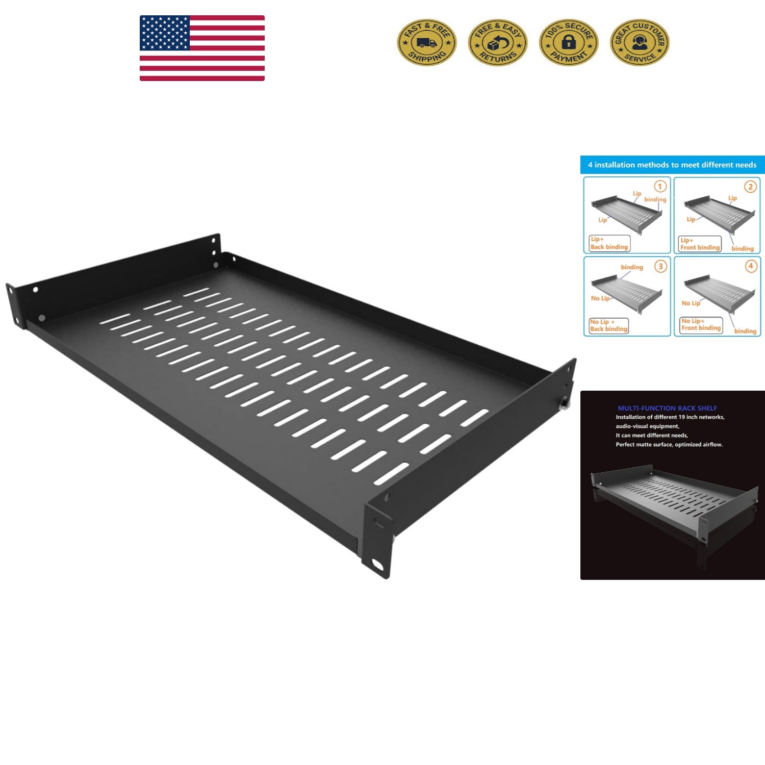 Versatile 1U Disassembled Rack Shelf - 10" Depth for Network Equipment Use