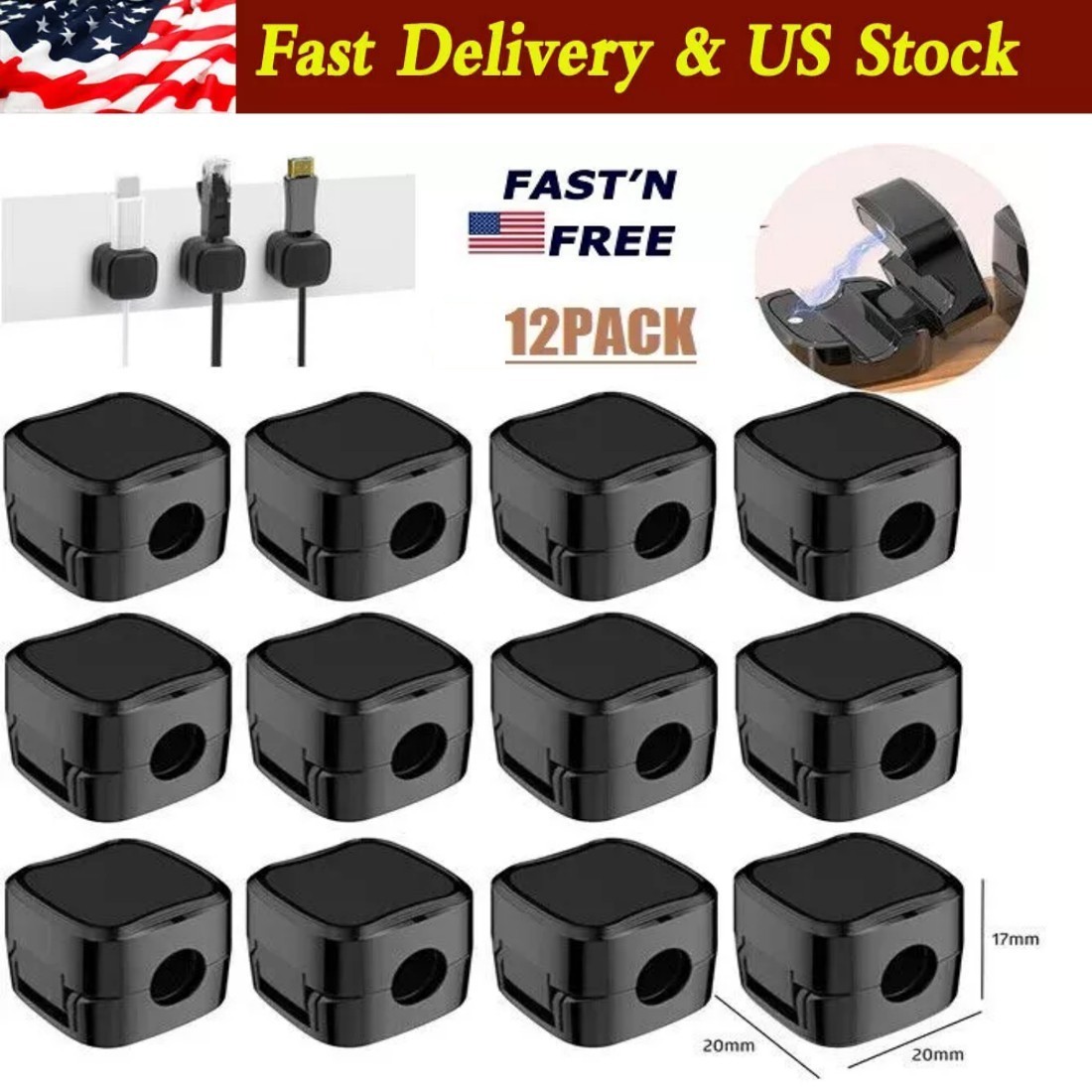 12pcs Cable Organizer Magnetic Desktop Wire Clip Cord Holder Mobile Phone Cable