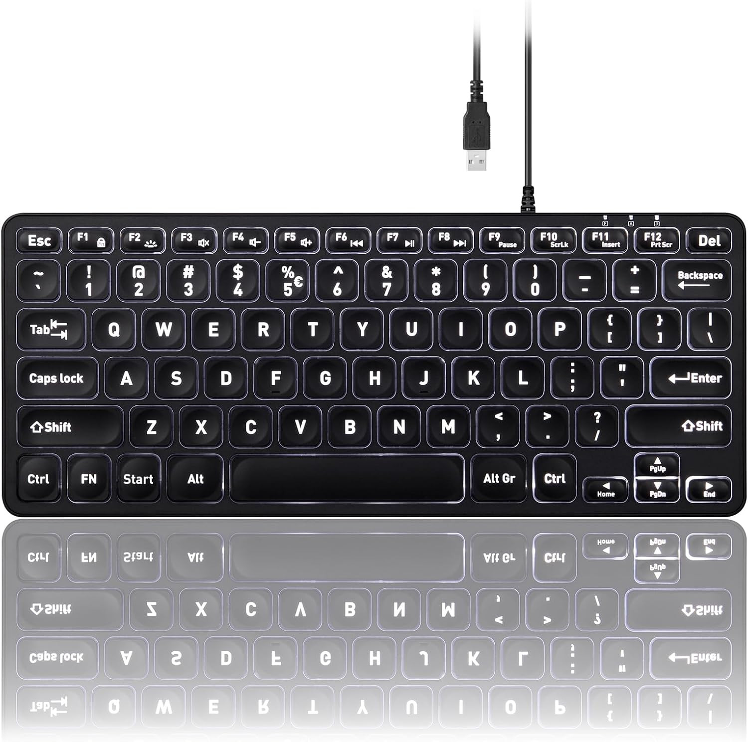 PERIBOARD-332 Wired Backlit USB Keyboard - Mini 11.22X4.57X0.83 Inches - Slim Sc