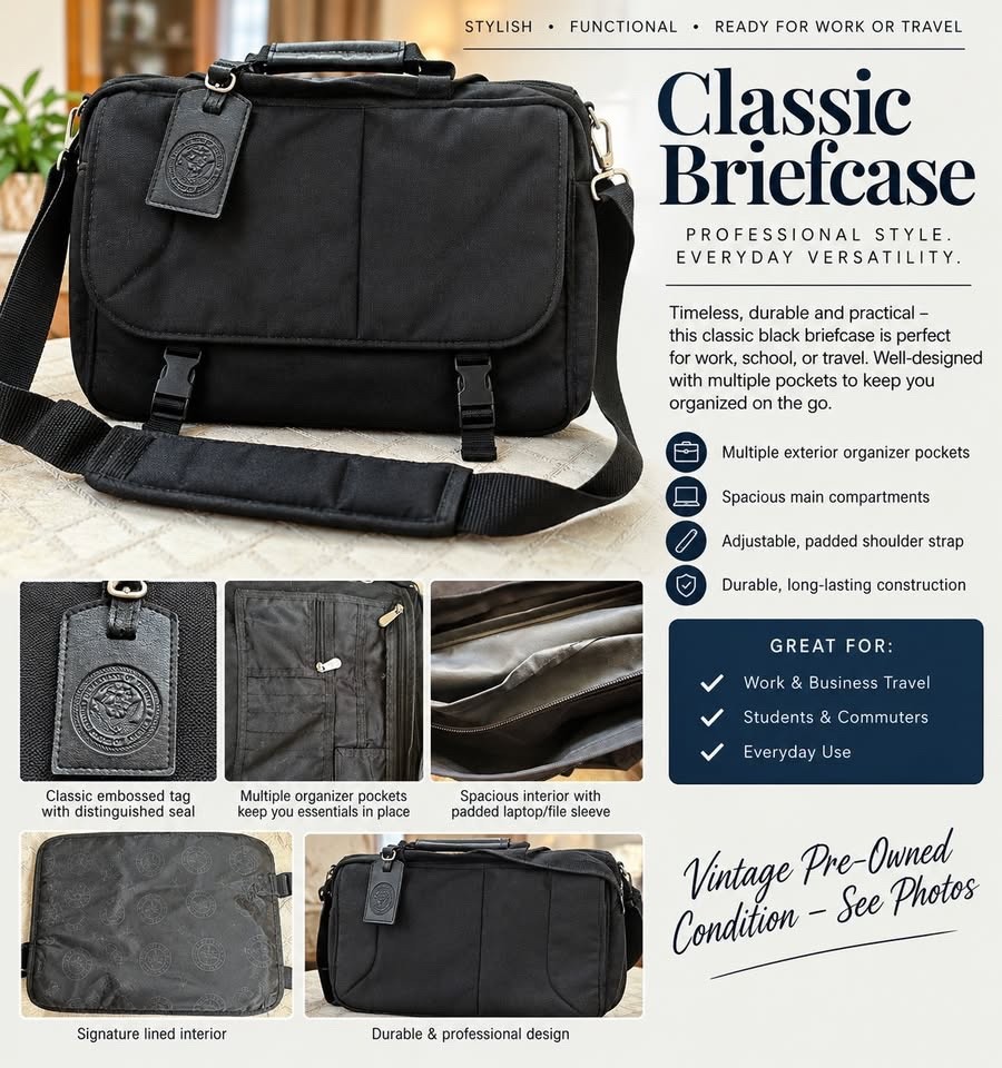 Classic Black Professional Briefcase / Laptop Messenger Bag