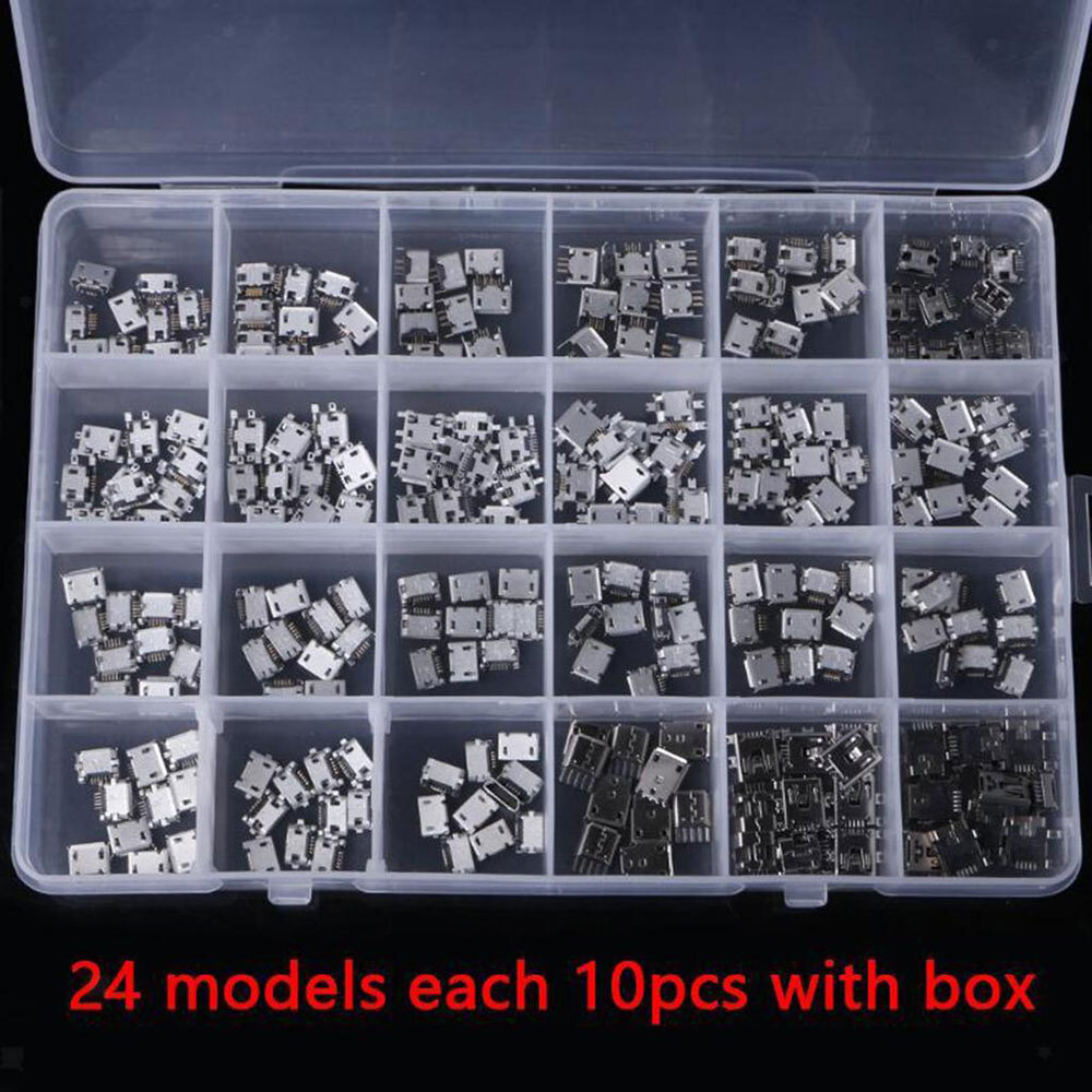 USA 24Models Micro USB 5Pin Socket Connector Port Replacement USB Connectors Kit