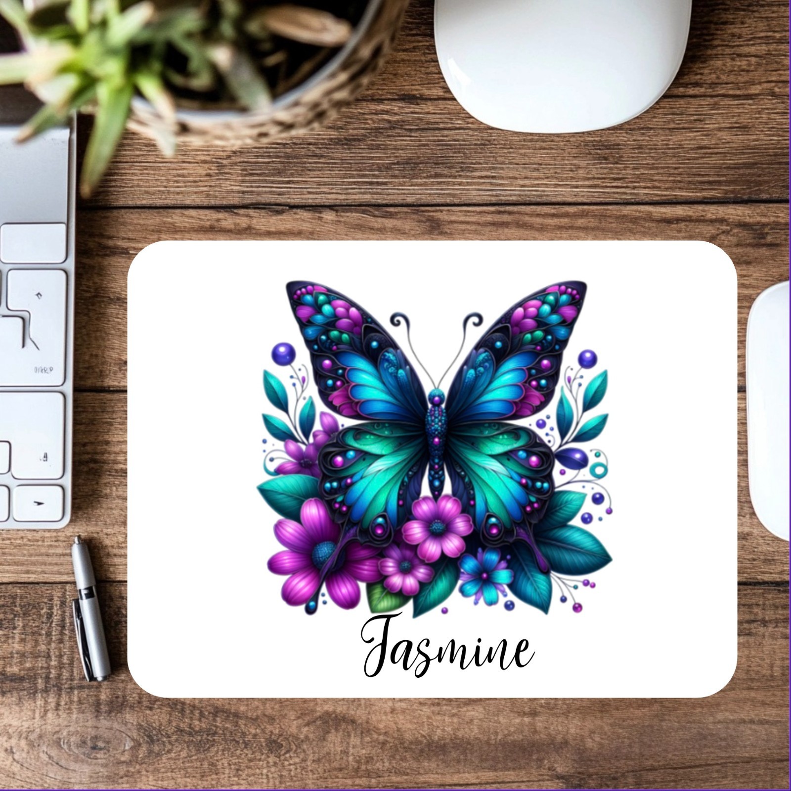 Nipichsha Sublimation Mouse Pad with Non-Slip Rubber Base - Floral Butterfly