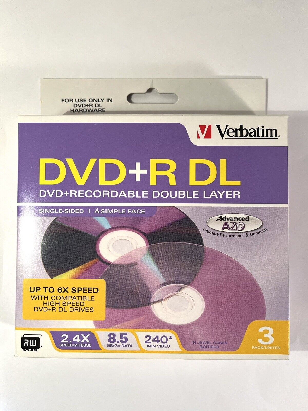 3-Pack Verbatim 8.5 GB 2.4X DVD+R DL Recordable Double Layer Disc w/ Jewel Cases