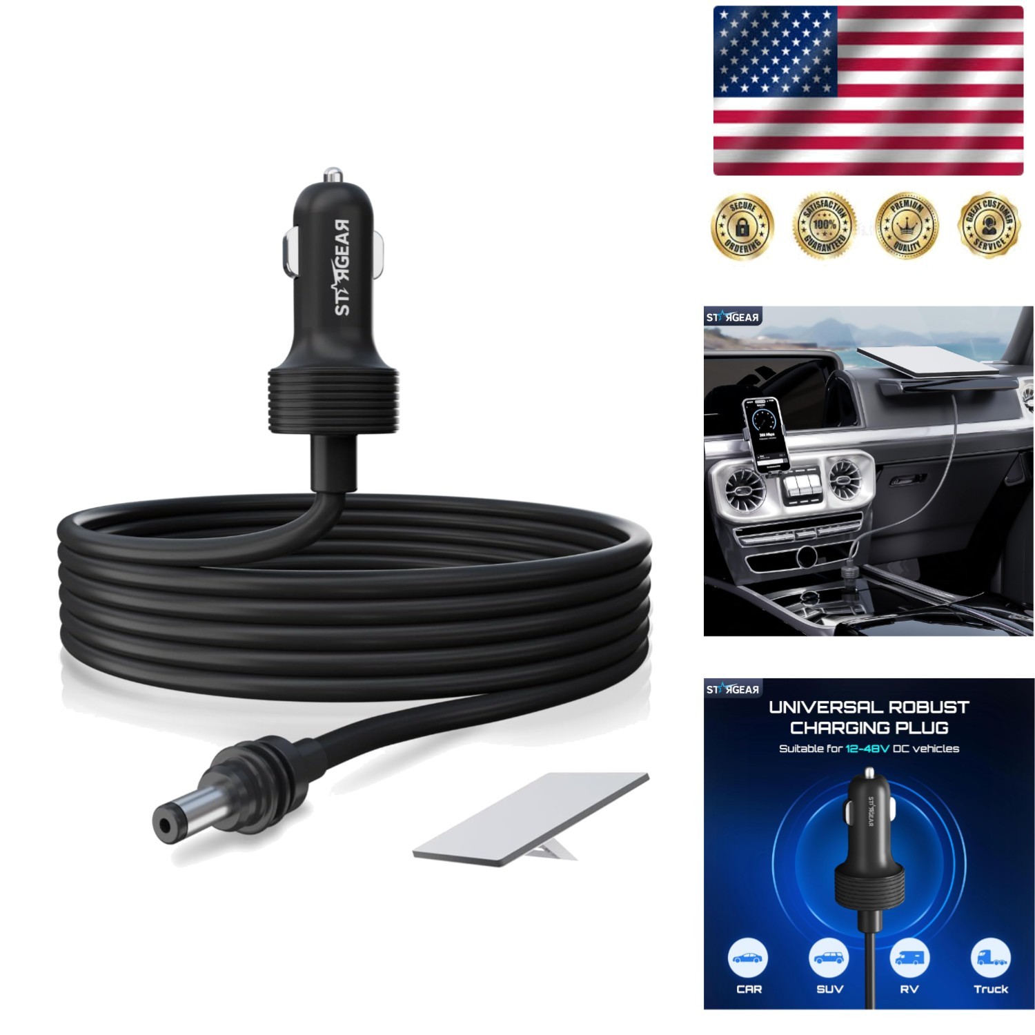 Portable 12V-48V Starlink Mini Charger - Waterproof Braided Cable 10FT