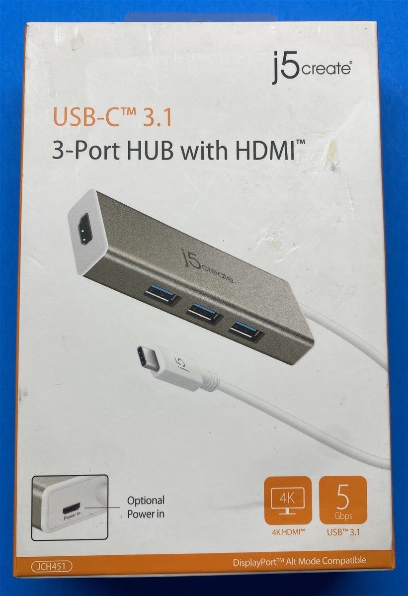 j5create USB-C 3.1 3-Port USB 3.0 Hub & 4K HDMI Port JCH451
