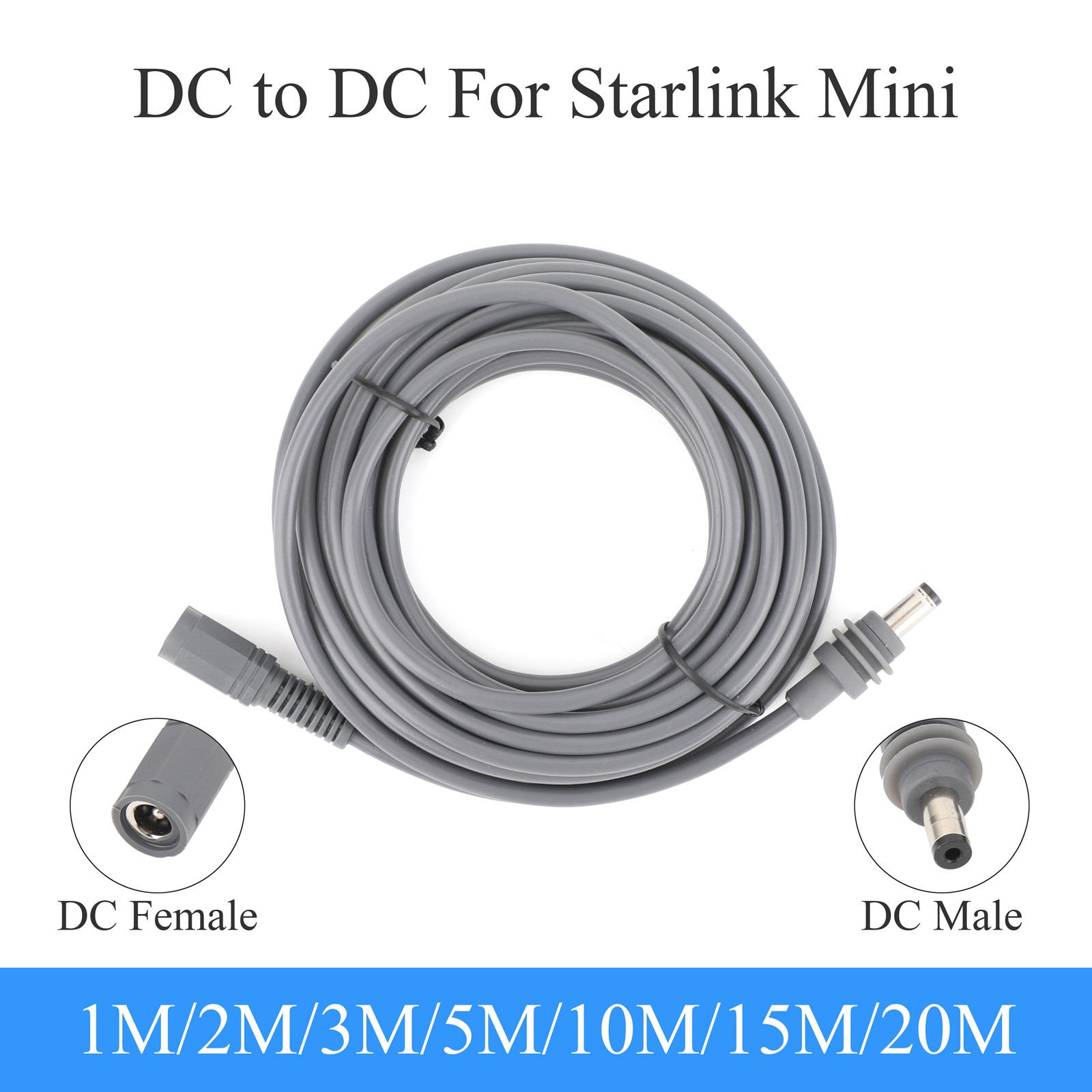 DC Male to DC Female Power Extension Cable Plug and Play for Starlink Mini