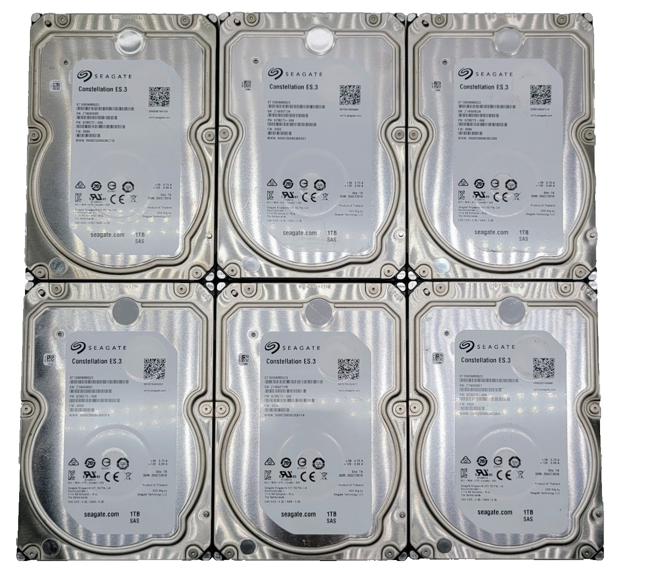 Lot of 6 SAS Seagate Constellation ES.3 ST1000NM0023 1TB 6GB/s 3.5" SAS HDD