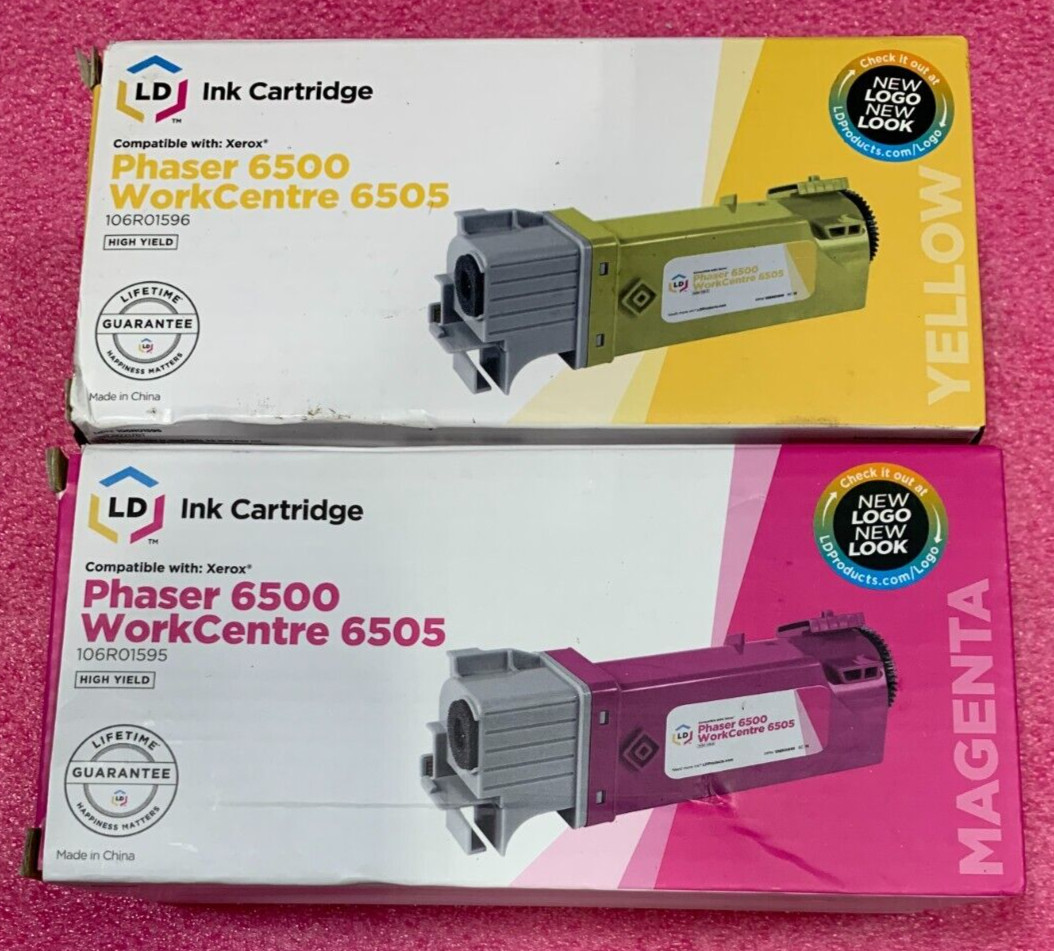 Lot Of 2 LD Magenta & Yellow Compatible Toner Cartridge For Xerox Phaser 6500