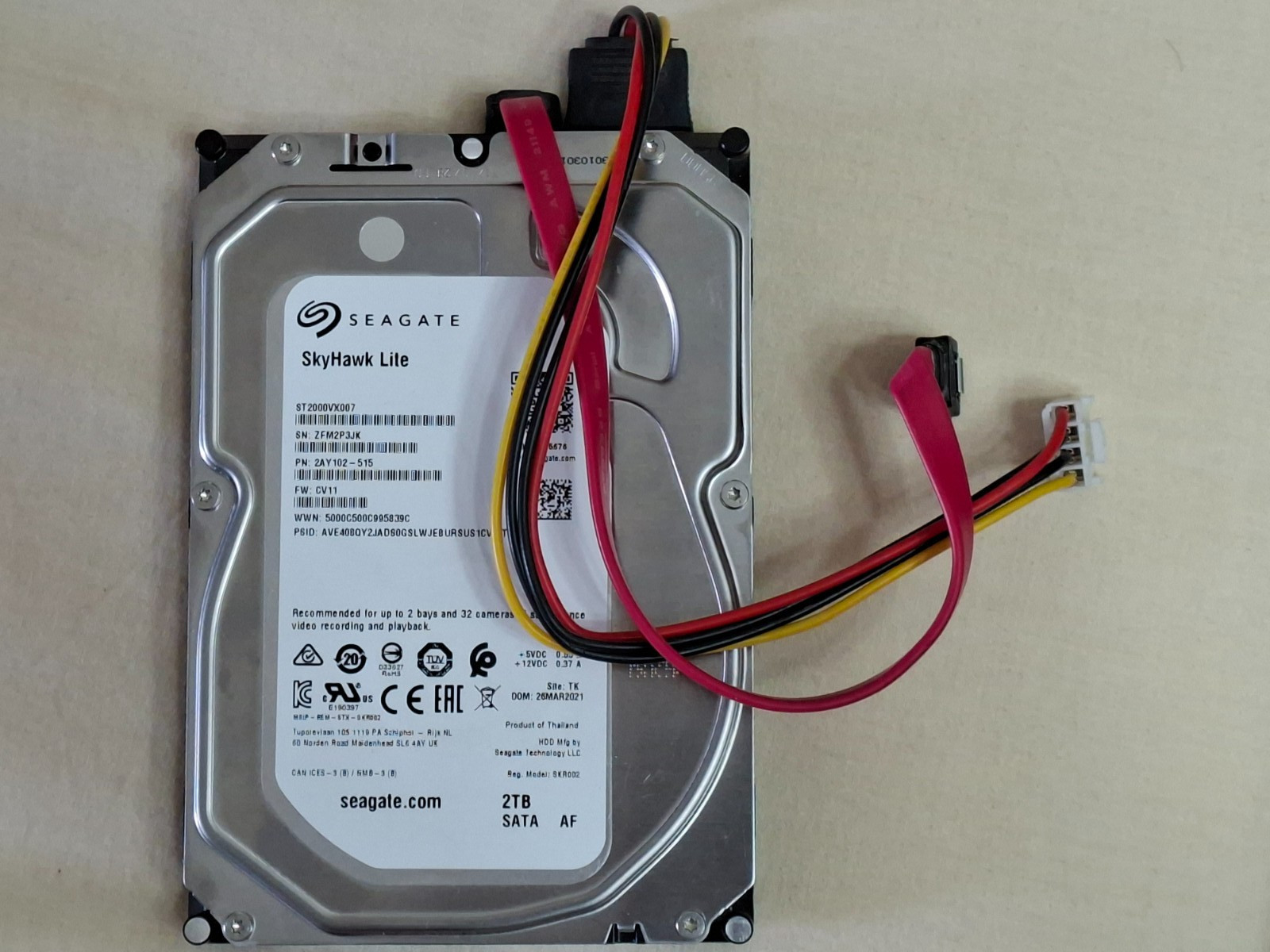 Seagate SkyHawk Lite ST2000VX007 Hard Drive 2TB 2AY102-515 3.5”SATA III 64MB