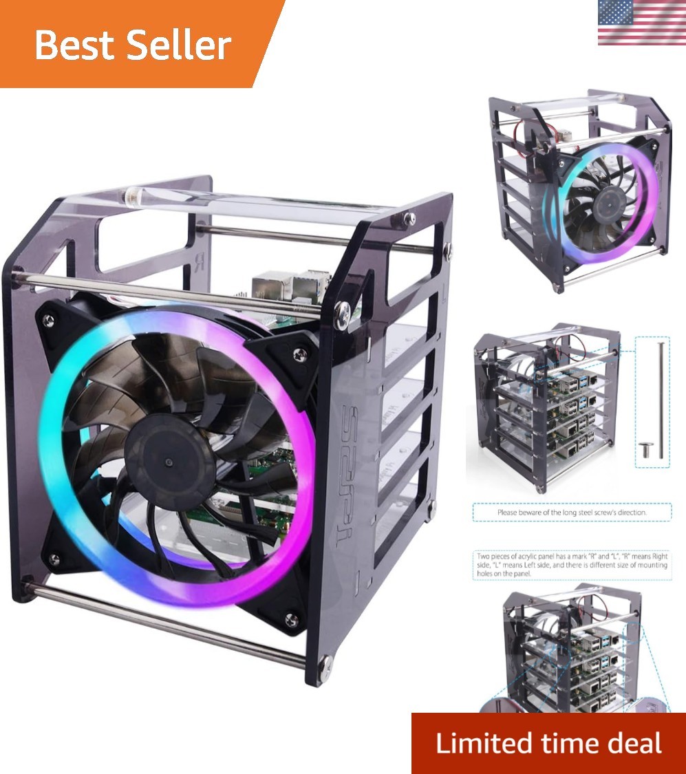 Elegant 4-Layer Raspberry Pi Stackable Case with RGB Cooling Fan - Mini ITX