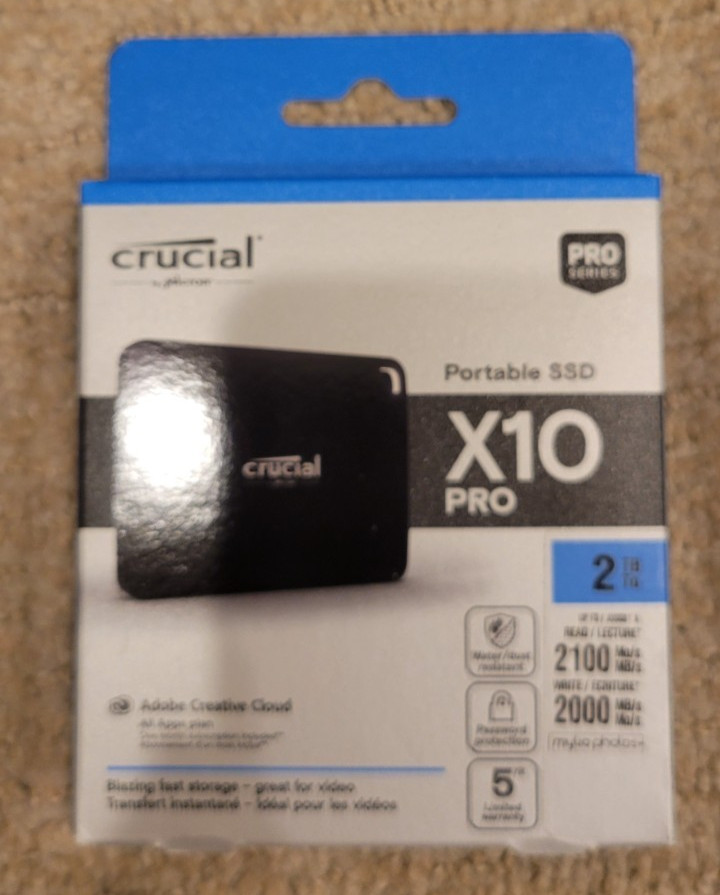 Crucial X10 Pro 2TB Portable SSD - Up to 2100MB/s read, 2000MB/s write - water a