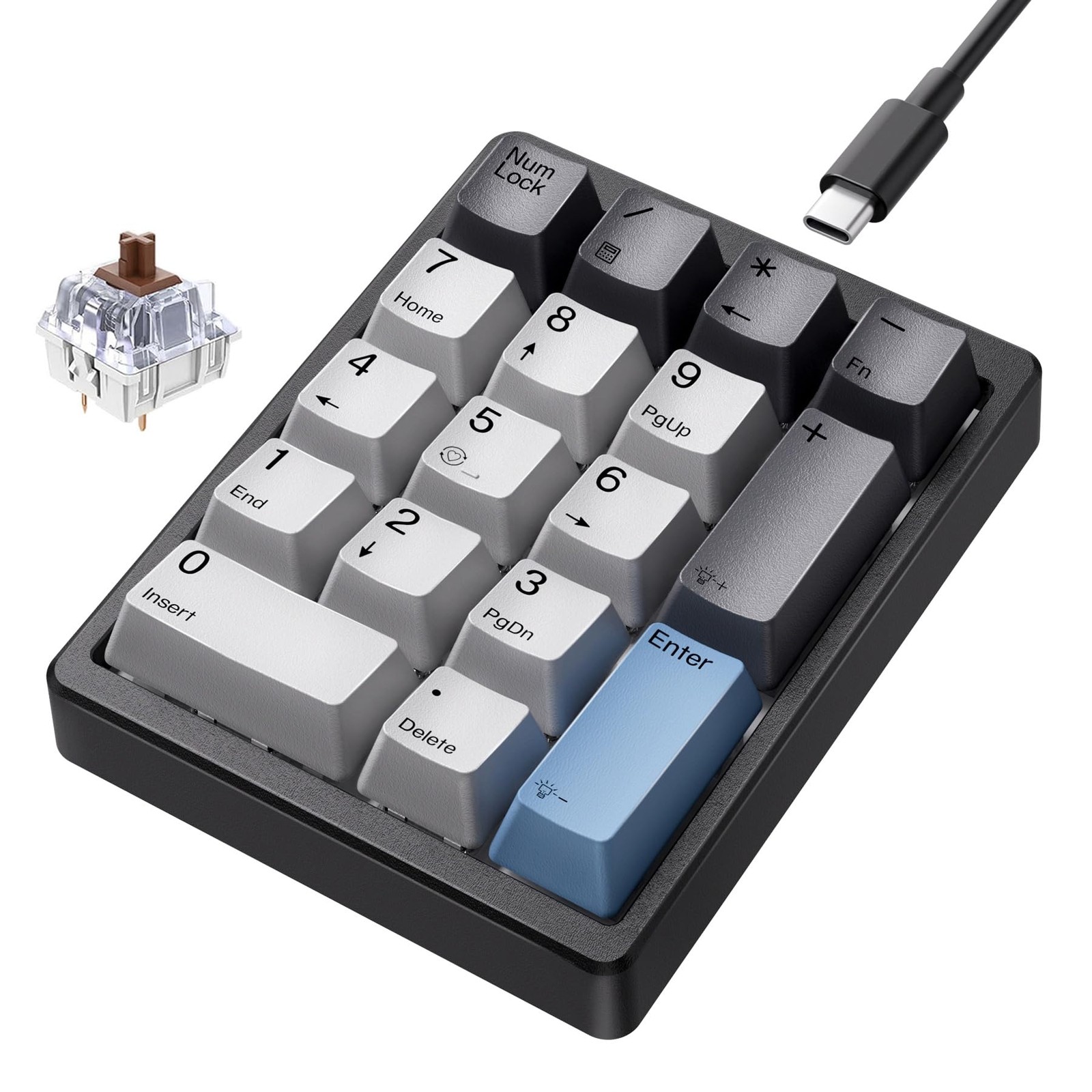 KN17 Wired Mechanical Number Pad- 17 Keys Hot Swappable Numpad with White Bac...