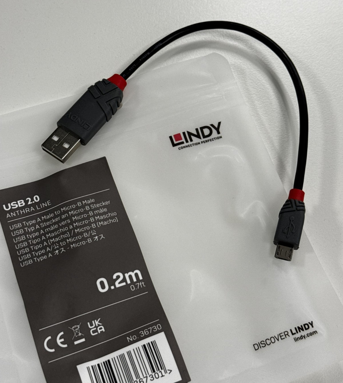 Lindy USB 2.0 Type A to Micro-B Cable (Anthra Line), 0.2m - 36730