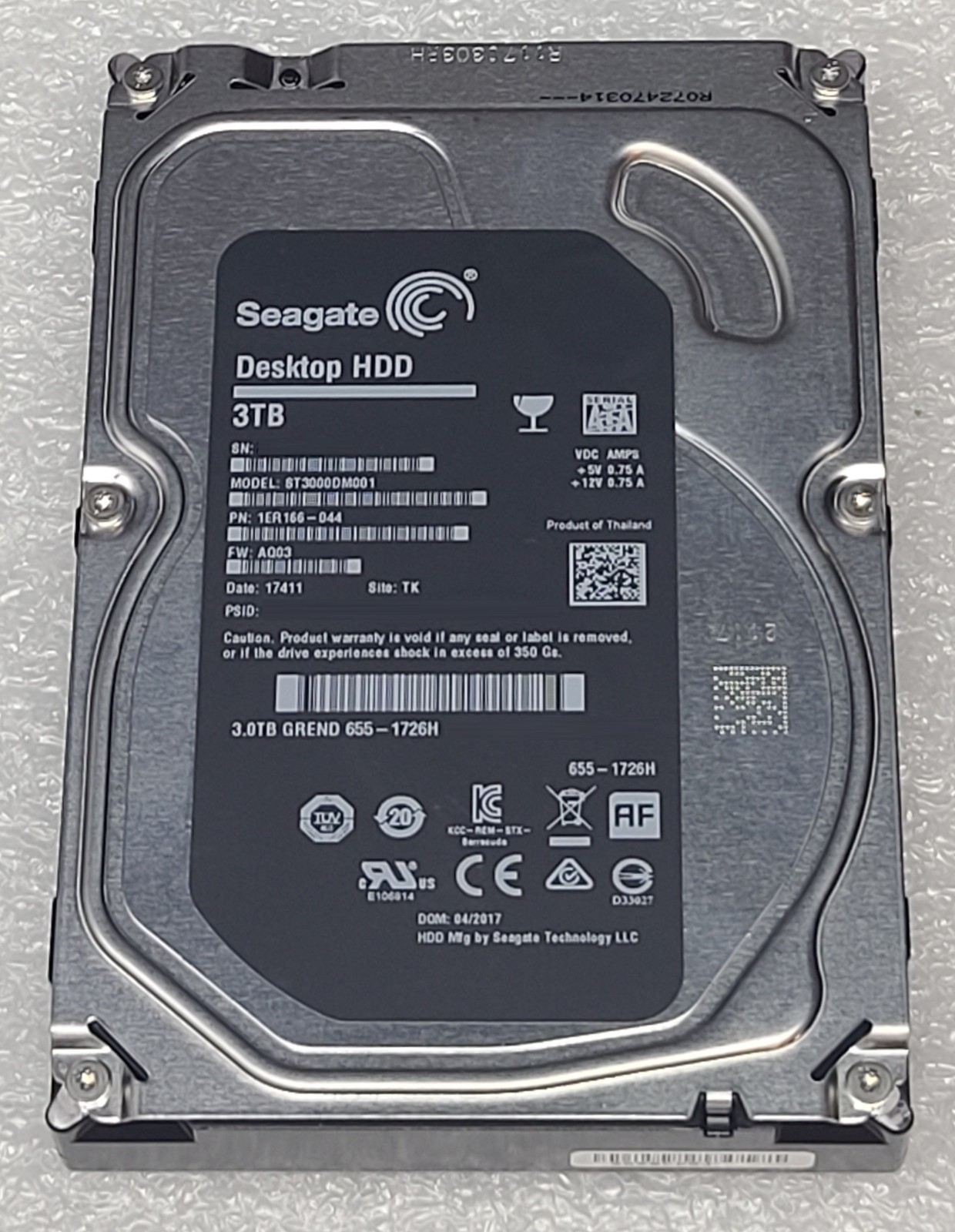 Apple 655-1726H Seagate ST3000DM001 3TB SATA-3 6.0 Gbps 3.5" 7200 64MB HDD