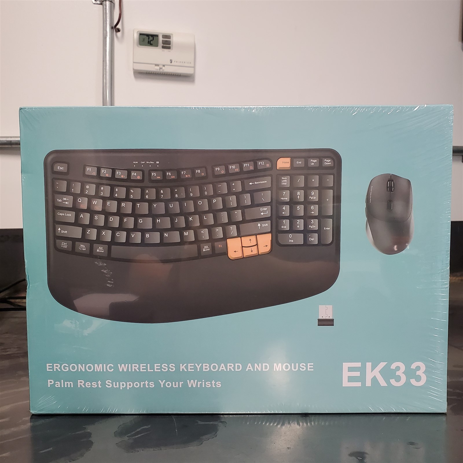 RECCAZR Ergonomic EK33 Wireless Keyboard with Wrist Rest, Wave Keys + Mouse