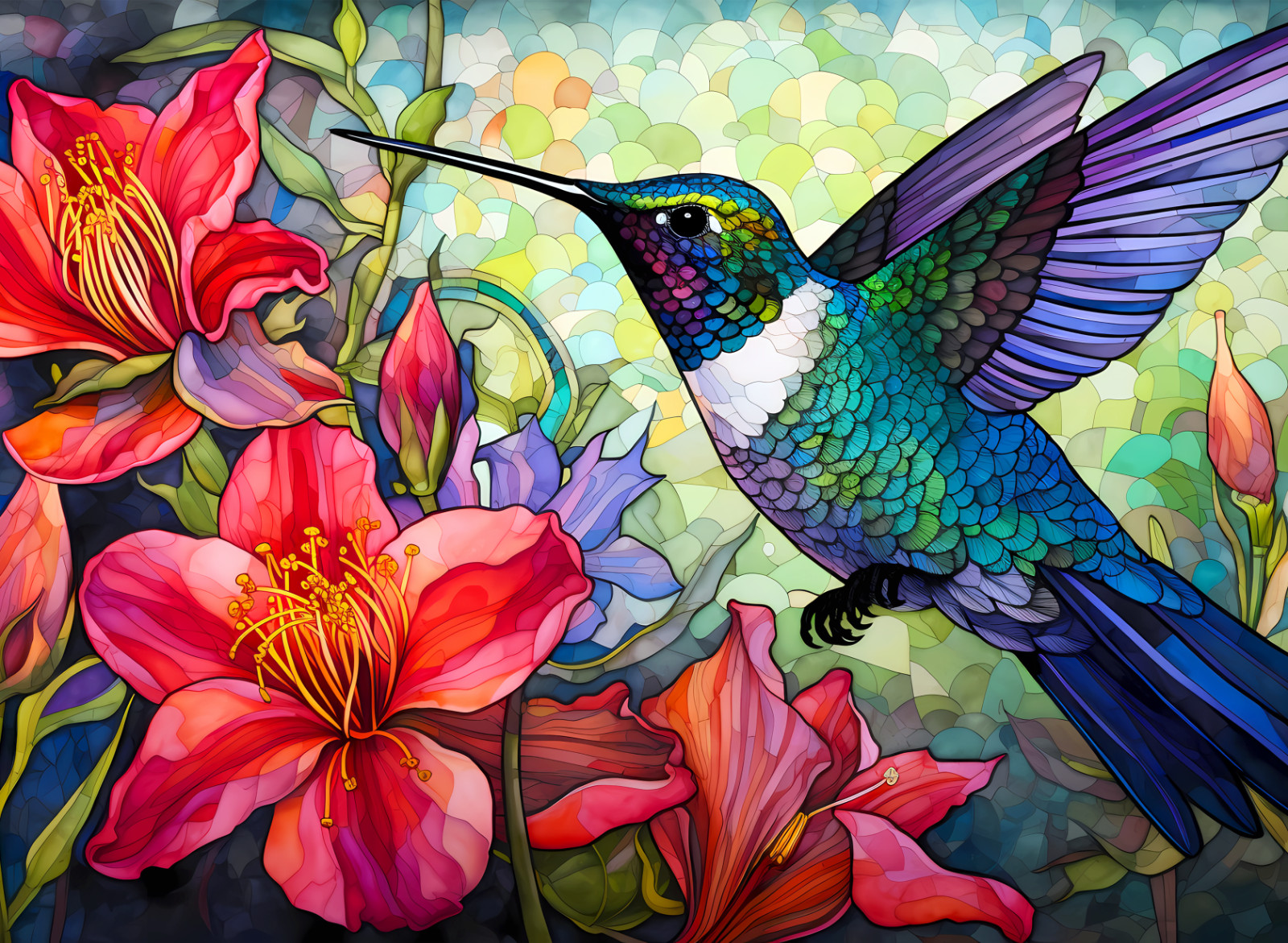 BLUE AND PURPLE HUMMINGBIRD FLORAL COMPUTER MOUSE PAD  9.25 x 7.75