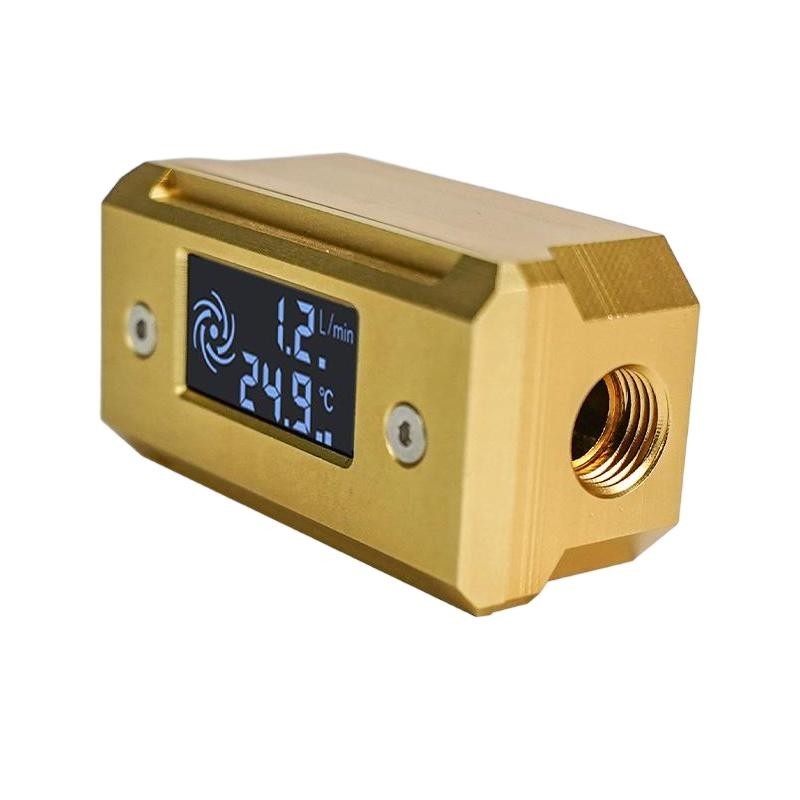 OC-TFD-B05 Digital Flow Temperature Meter G1/4 LED Silver Metal PC Water Cooling