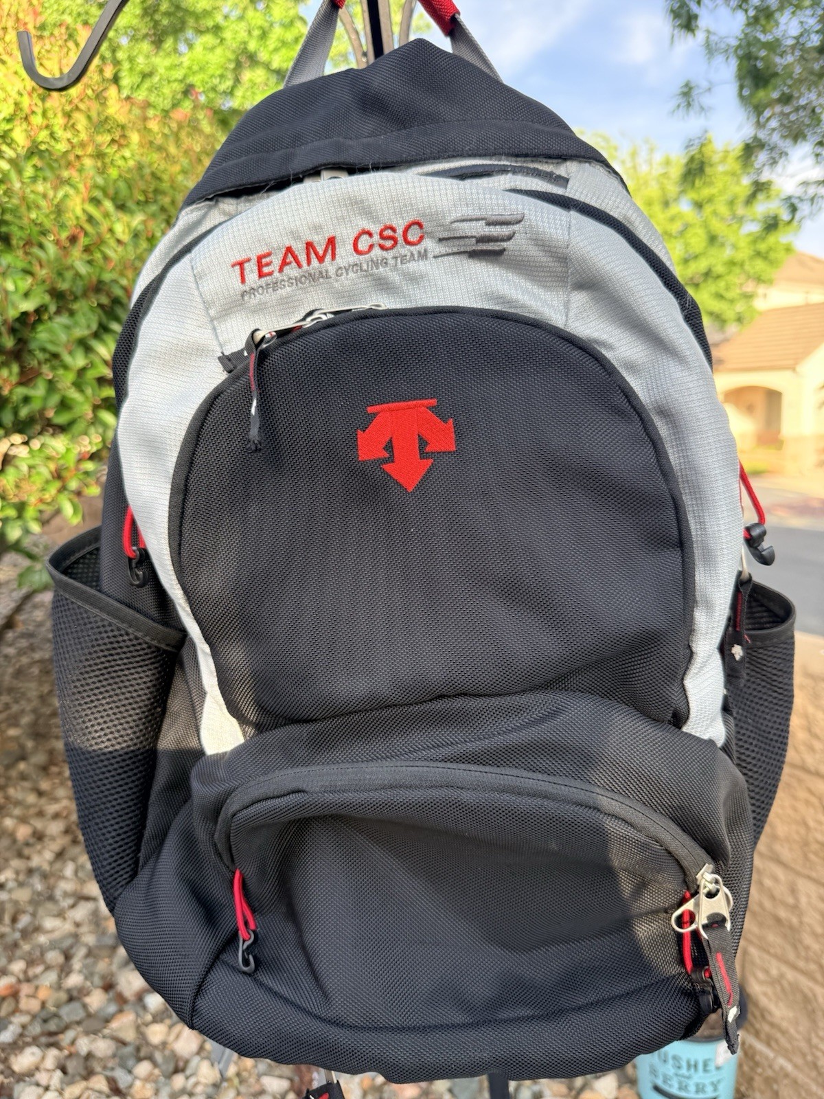 “Team CSC Cycling Backpack Black Gray Red EUC Multi Pocket”