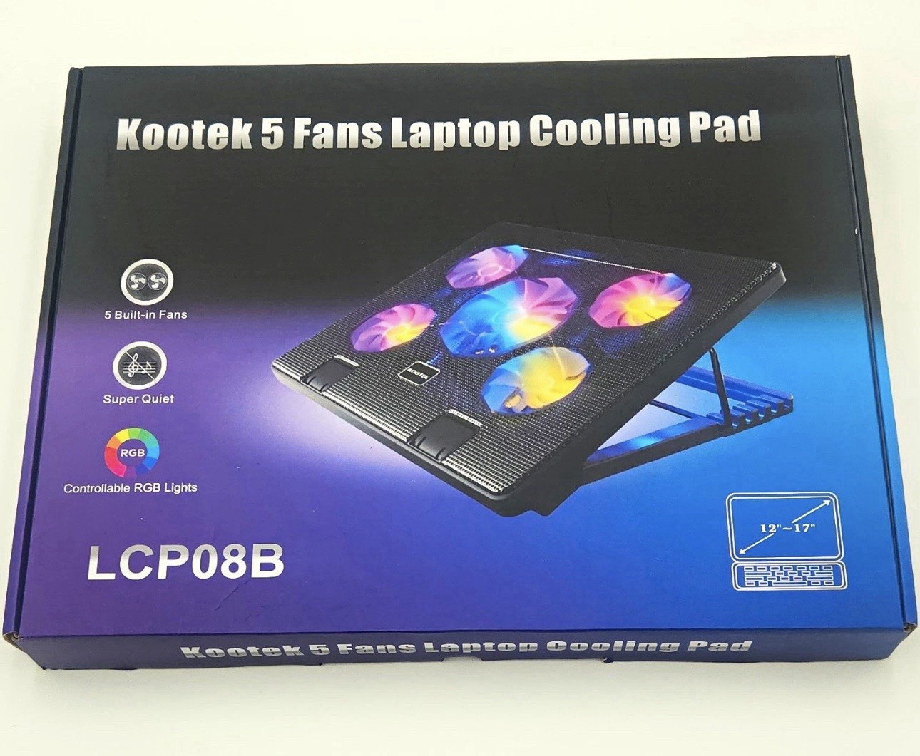 Kootek Laptop Cooling Pad 5 Fans RGB USB-Powered Stand 12-17" NEW LCP08B