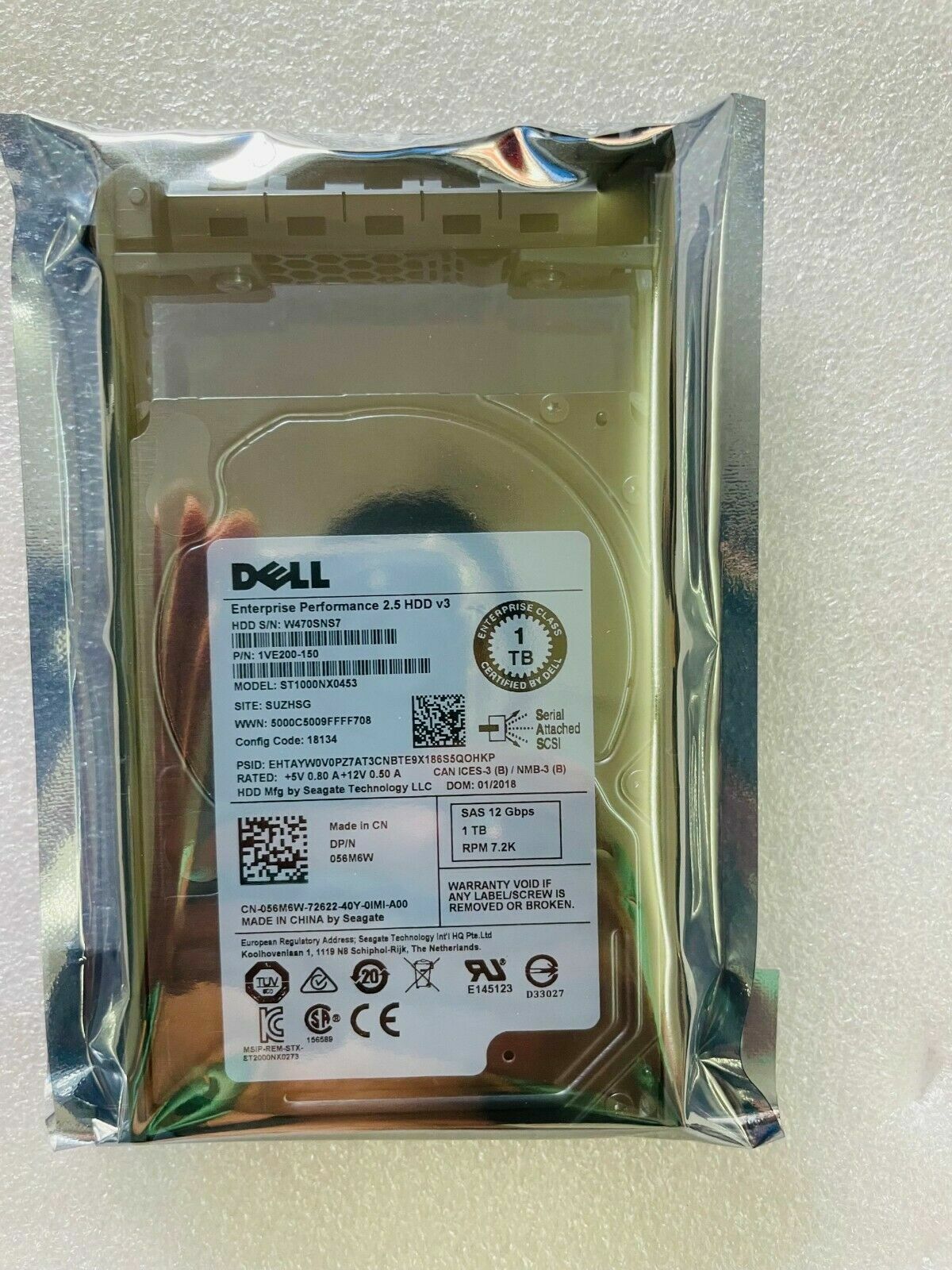 56M6W ST1000NX0453 FOR Dell 1TB 7200RPM 12Gbps 2.5"SAS SERVER HDD W/RTray
