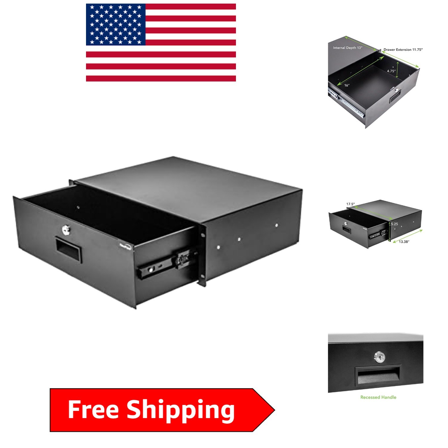 Heavy-Duty 19 Inch Server Cabinet - 3U Lockable Drawer for Secure Storage