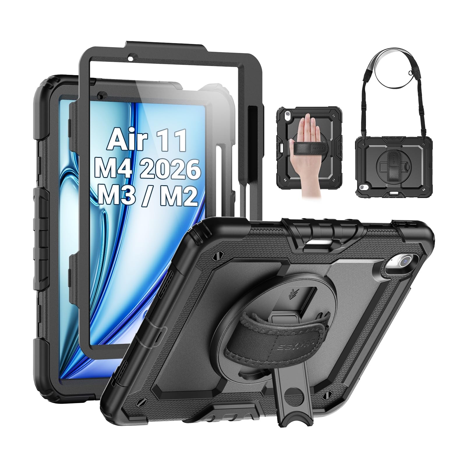 SEYMAC Case for iPad Air 11 Inch M4/M3/M2 (2026/2025/2024), Black Open Box