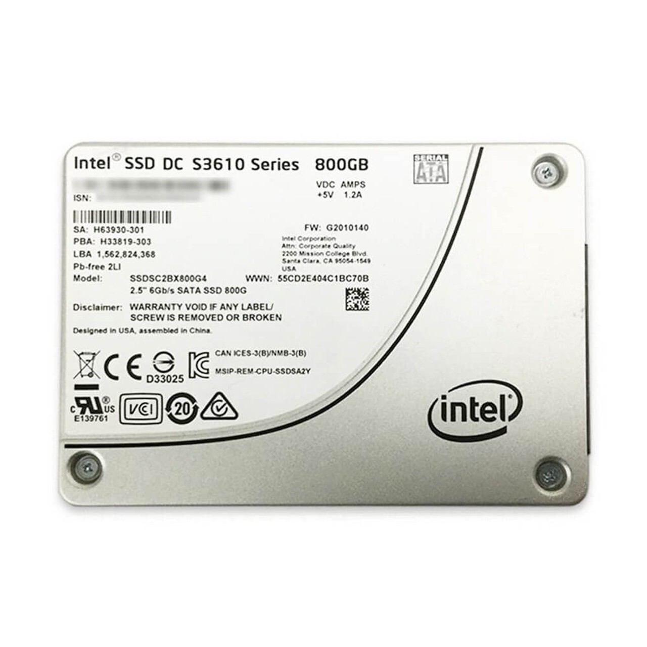Compatible DELL / HP SSDSC2BX800G4 Intel DC S3610 Series 800GB 2.5 inch SATA SSD