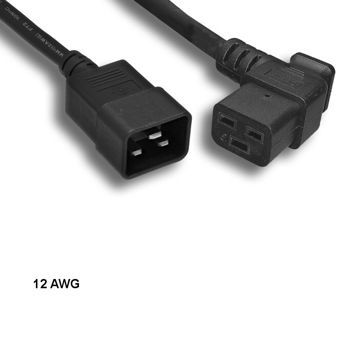 [Lot10] 3Ft 12 AWG AC Power Cable LeFt Angled C19 to C20 20A/250V SJT Server