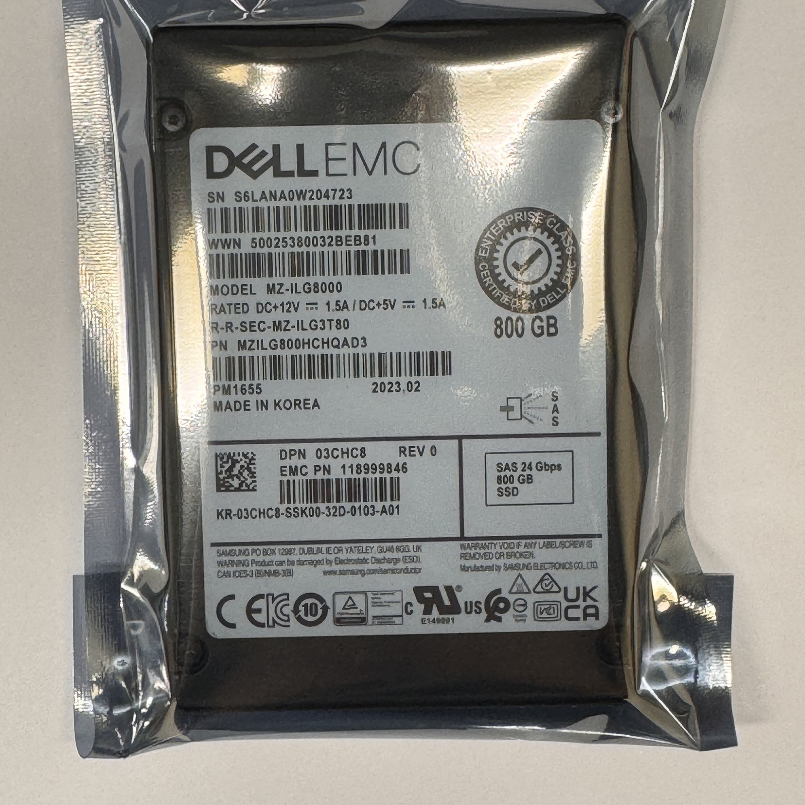 03CHC8 DELL 3CHC8 800GB SAS 24G 2.5 PM1655 SSDMZ-ILG8000 Solid State Drive