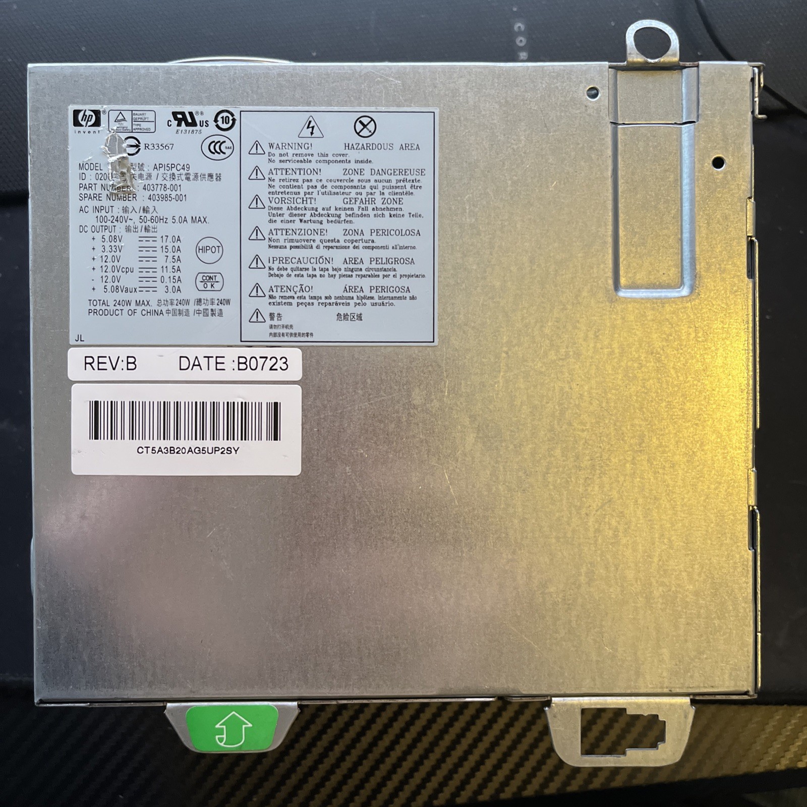 HP Compaq 240W Power Supply API5PC49 403778-001 403985-001 PARTS ONLY