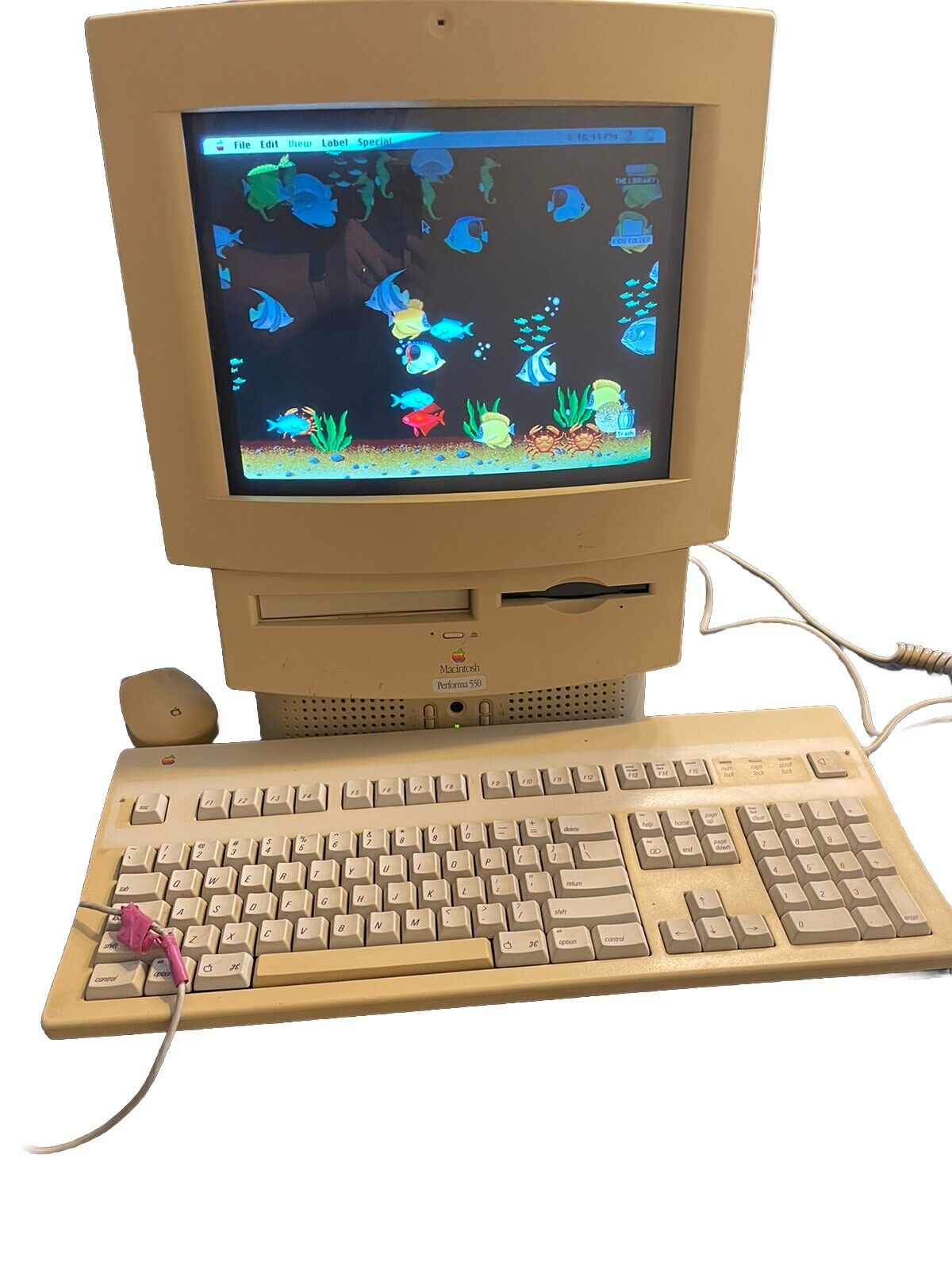 Vintage Macintosh Performa 550, 1994, Computer, Monitor, Keyboard, Mouse, Works