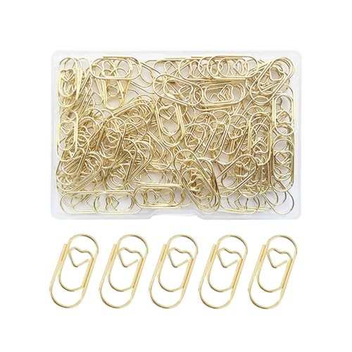 100 Pack Love Heart Shaped Paper Clips, Mini Paperclips Papers, 0.8inch Gold