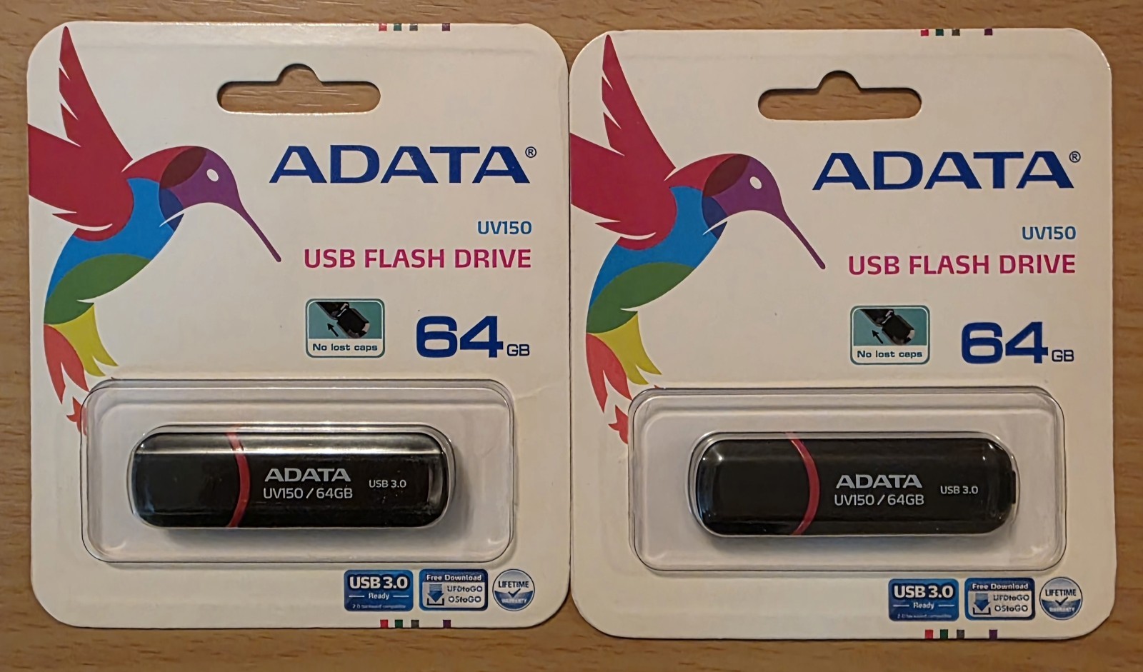 2x 64GB ADATA UV150 USB 3.0 Snap-on Cap Flash Drive Black AUV150-64G-RBK 128GB