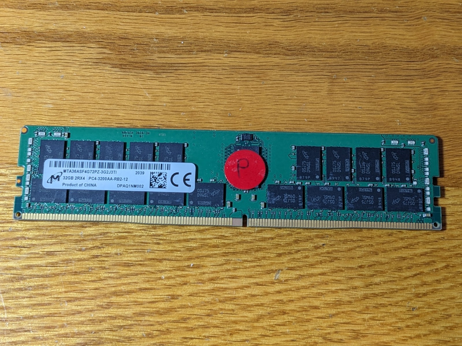 Micron 32gb PC4-3200AA 2Rx4 DDR4 ECC RDIMM Memry MTA36ASF4G72PZ-3G2 - PARTS