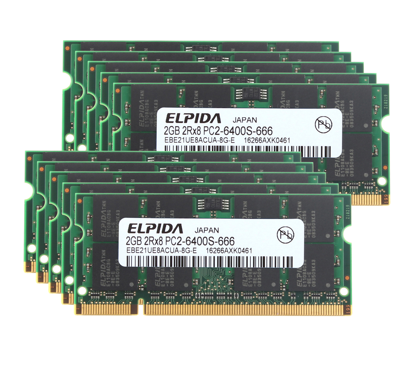 10pcs Elpida 2GB 2RX8 DDR2 800MHz PC2-6400S 200PIN SO-DIMM Laptop Memory RAM