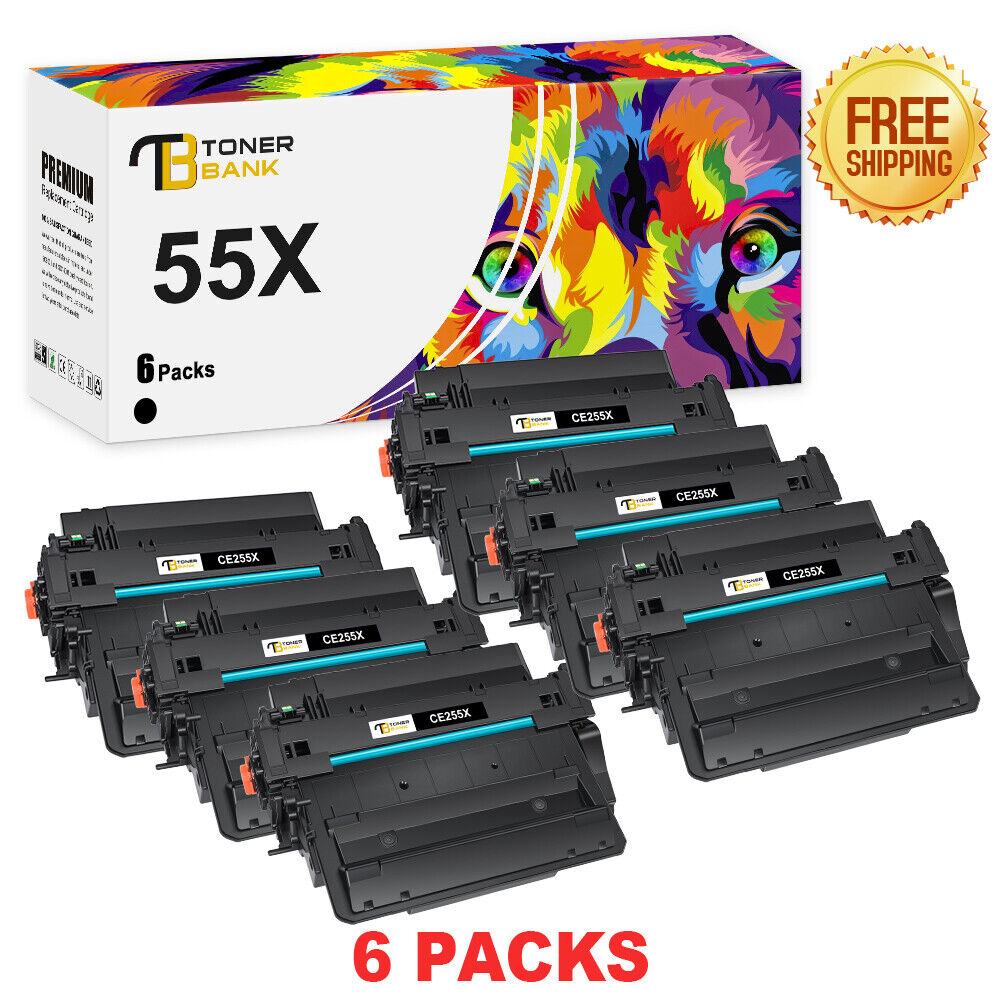 6 PK CE255X 55X Black High Yield Toner Compatible with HP Laserjet P3011 P3015dn