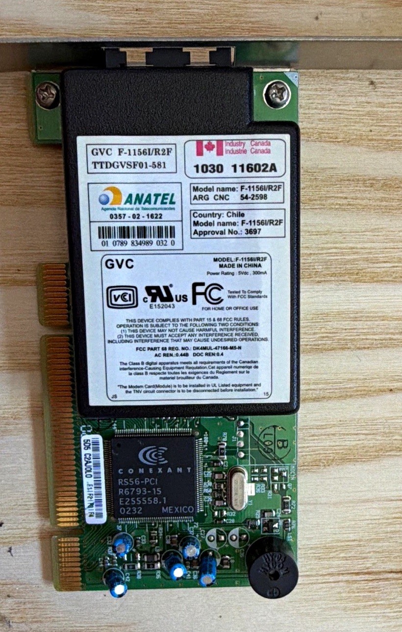 READ DETAILS GVC F-1156I/R2F PCI 56K Fax Modem Card V.90/V.92 Dual RJ-11 Ports