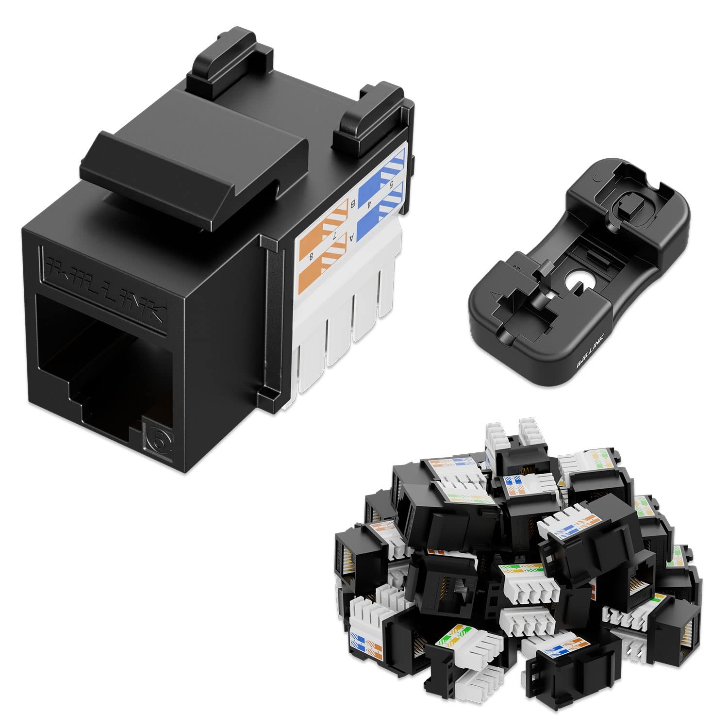 25 PCS 10Gbps Cat6 RJ45 Keystone Jack PunchDown Stand UTP Modular Black