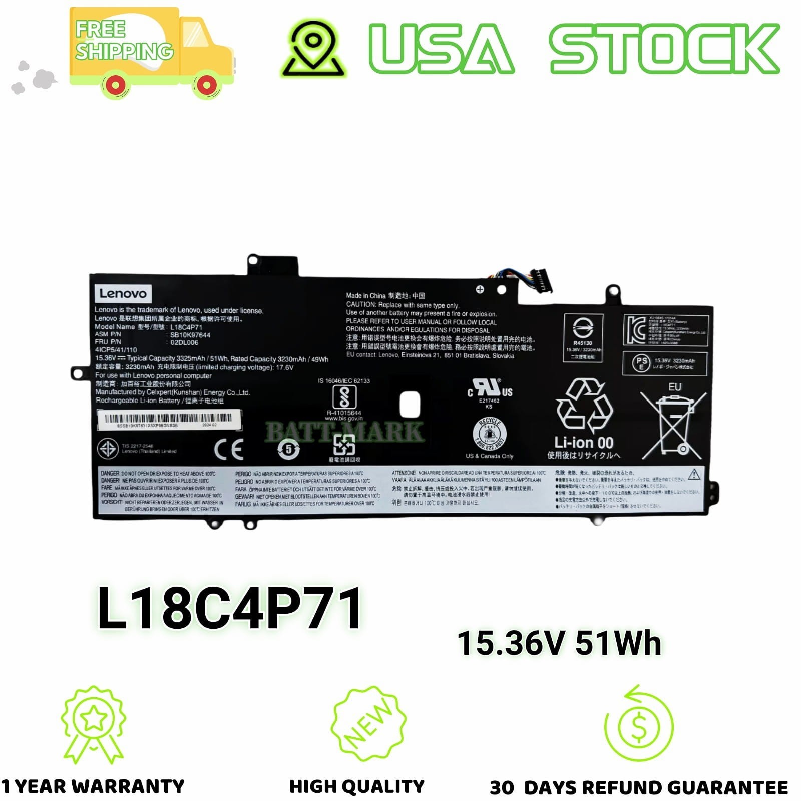 Genuine L18C4P71 L18L4P71 Battery For Lenovo ThinkPad X1 Carbon 7th 8th Gen