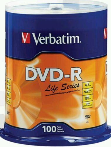 400 VERBATIM Life Series 16X DVD-R DVDR 4.7GB Branded Logo 100 x4 pack EXPEDITED